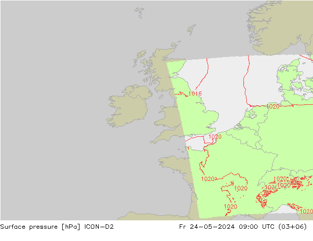 Surface pressure ICON-D2 Fr 24.05.2024 09 UTC