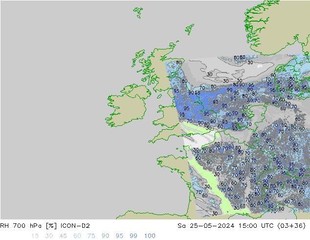 Humidité rel. 700 hPa ICON-D2 sam 25.05.2024 15 UTC