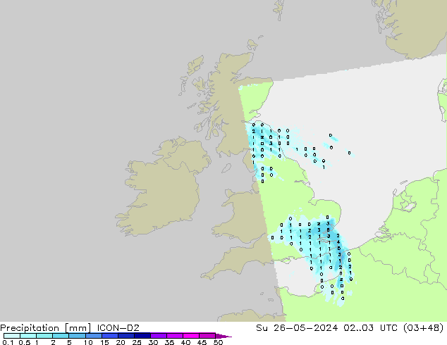 Precipitation ICON-D2 Su 26.05.2024 03 UTC