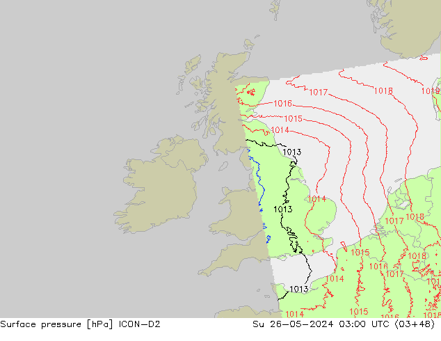 Luchtdruk (Grond) ICON-D2 zo 26.05.2024 03 UTC