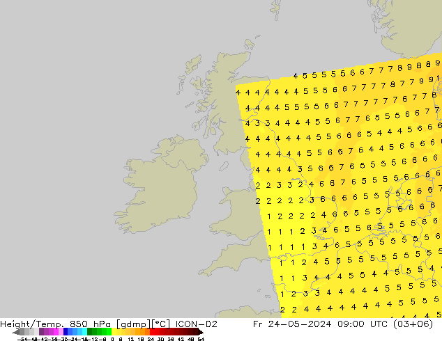 Height/Temp. 850 гПа ICON-D2 пт 24.05.2024 09 UTC