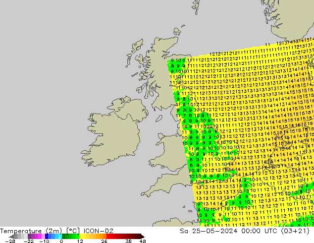 Temperature (2m) ICON-D2 Sa 25.05.2024 00 UTC