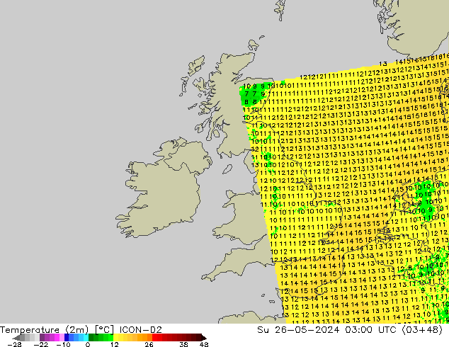 Sıcaklık Haritası (2m) ICON-D2 Paz 26.05.2024 03 UTC