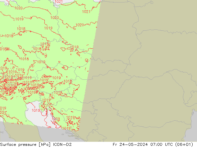 Luchtdruk (Grond) ICON-D2 vr 24.05.2024 07 UTC