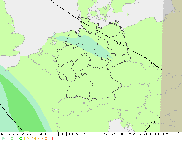 Jet stream/Height 300 hPa ICON-D2 Sa 25.05.2024 06 UTC