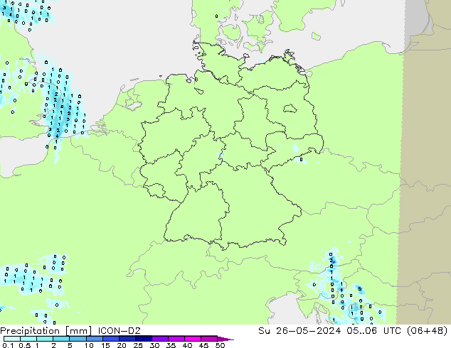 Neerslag ICON-D2 zo 26.05.2024 06 UTC