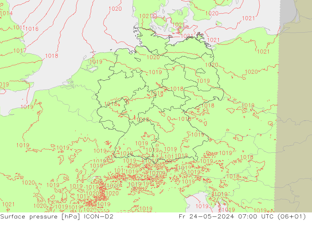 地面气压 ICON-D2 星期五 24.05.2024 07 UTC