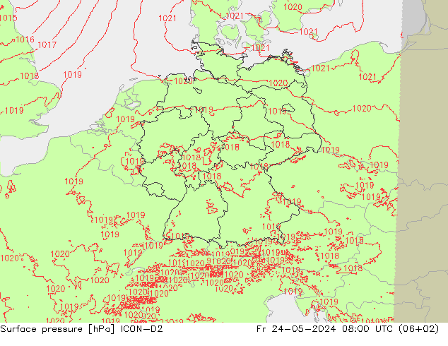 地面气压 ICON-D2 星期五 24.05.2024 08 UTC