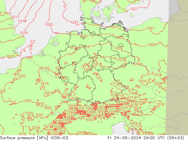 Atmosférický tlak ICON-D2 Pá 24.05.2024 09 UTC