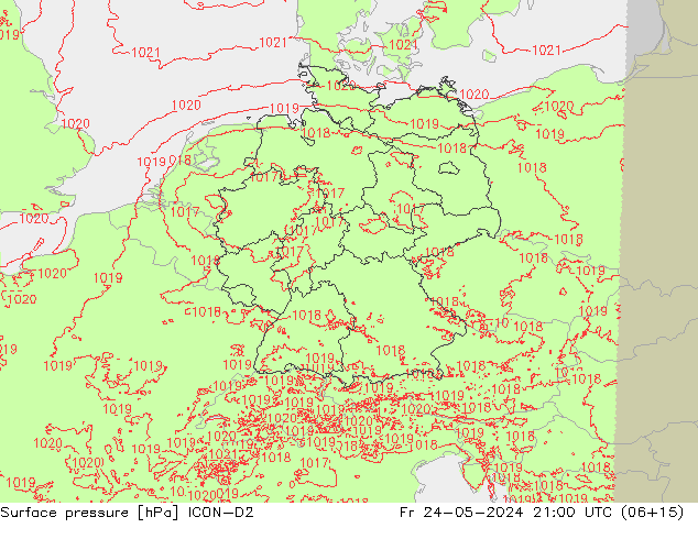 Surface pressure ICON-D2 Fr 24.05.2024 21 UTC