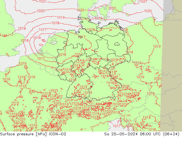 Surface pressure ICON-D2 Sa 25.05.2024 06 UTC