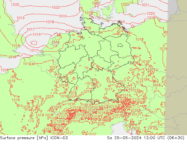 Surface pressure ICON-D2 Sa 25.05.2024 12 UTC