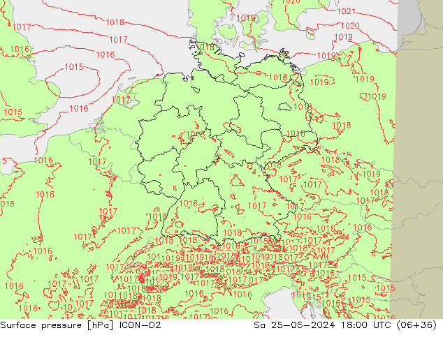 Surface pressure ICON-D2 Sa 25.05.2024 18 UTC