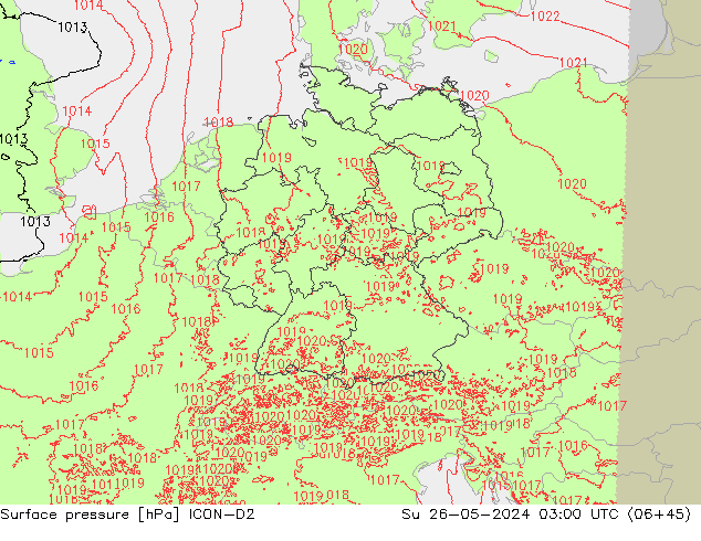 Atmosférický tlak ICON-D2 Ne 26.05.2024 03 UTC