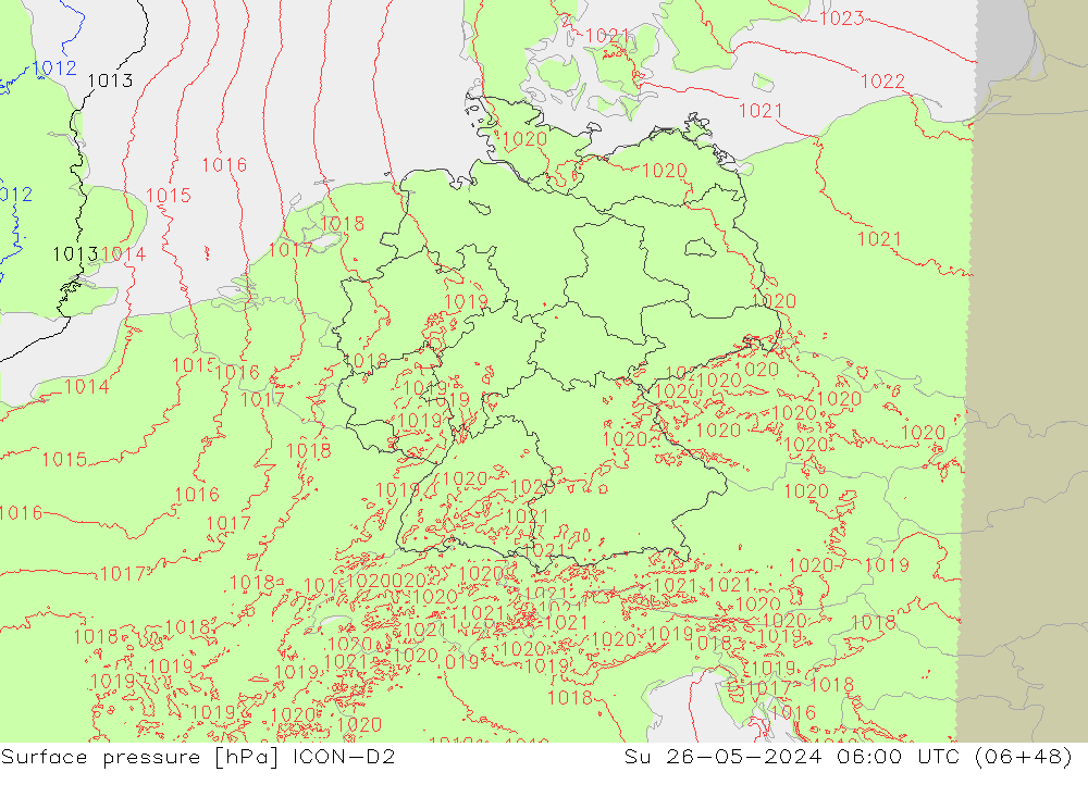 Surface pressure ICON-D2 Su 26.05.2024 06 UTC