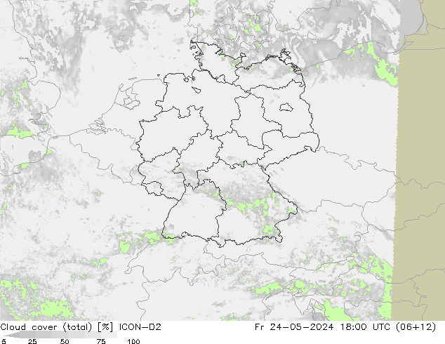 Cloud cover (total) ICON-D2 Fr 24.05.2024 18 UTC