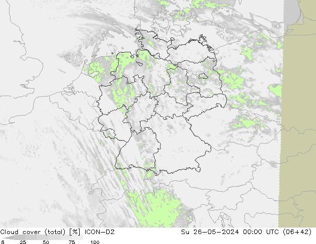 Cloud cover (total) ICON-D2 Su 26.05.2024 00 UTC