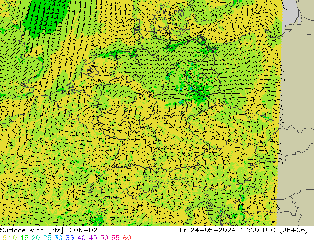 Bodenwind ICON-D2 Fr 24.05.2024 12 UTC