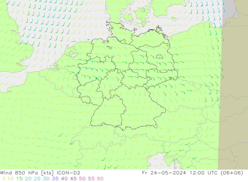 Wind 850 hPa ICON-D2 Fr 24.05.2024 12 UTC