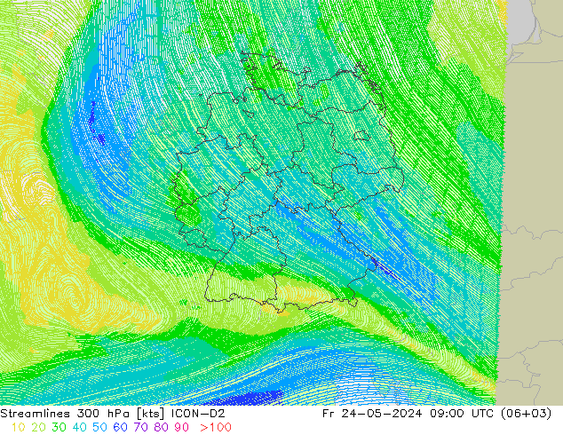 风 300 hPa ICON-D2 星期五 24.05.2024 09 UTC