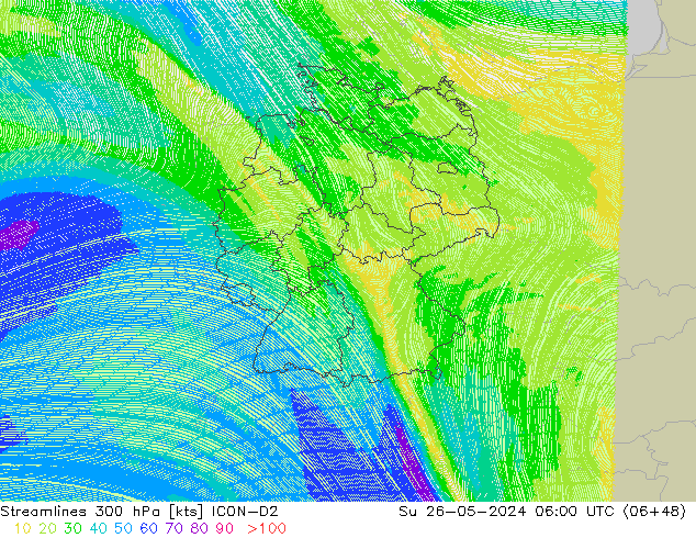 风 300 hPa ICON-D2 星期日 26.05.2024 06 UTC