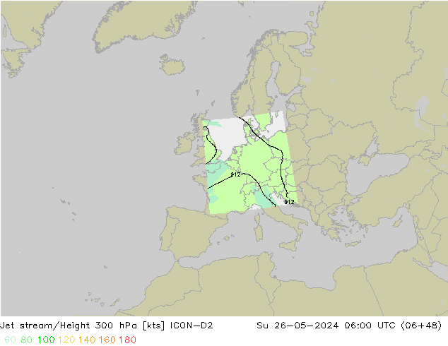 Jet stream/Height 300 hPa ICON-D2 Su 26.05.2024 06 UTC