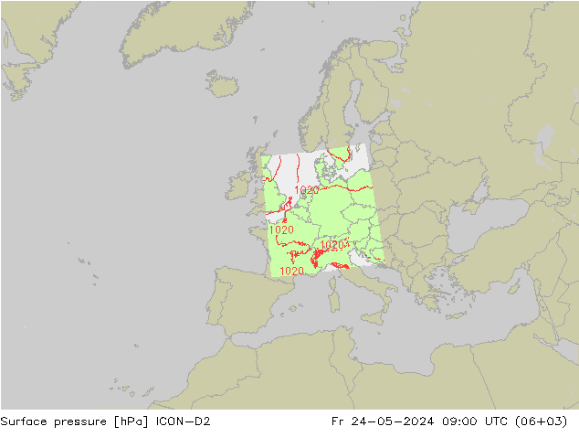 pressão do solo ICON-D2 Sex 24.05.2024 09 UTC