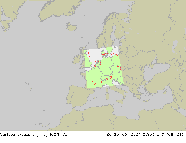 Pressione al suolo ICON-D2 sab 25.05.2024 06 UTC