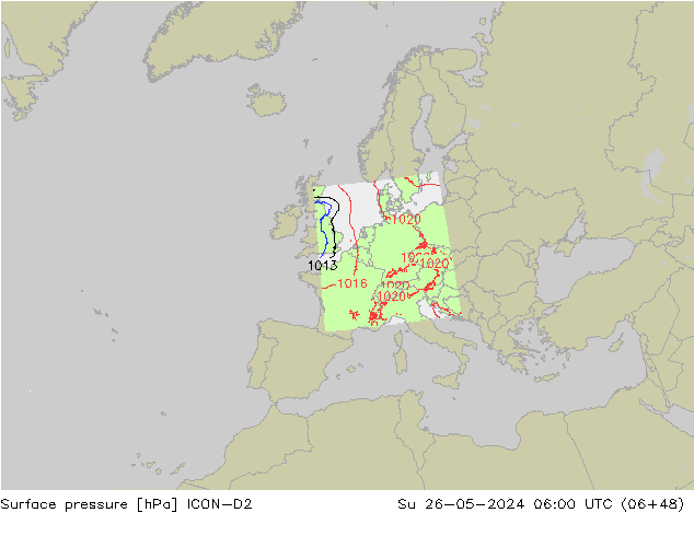 Atmosférický tlak ICON-D2 Ne 26.05.2024 06 UTC