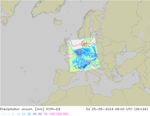 Precipitation accum. ICON-D2 sab 25.05.2024 06 UTC