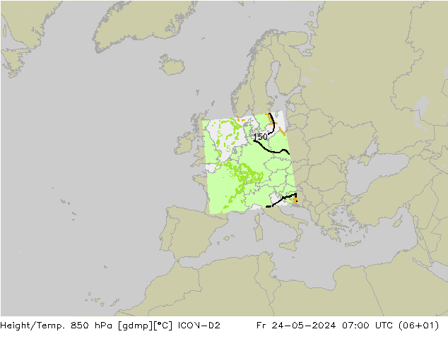 Height/Temp. 850 hPa ICON-D2 Fr 24.05.2024 07 UTC