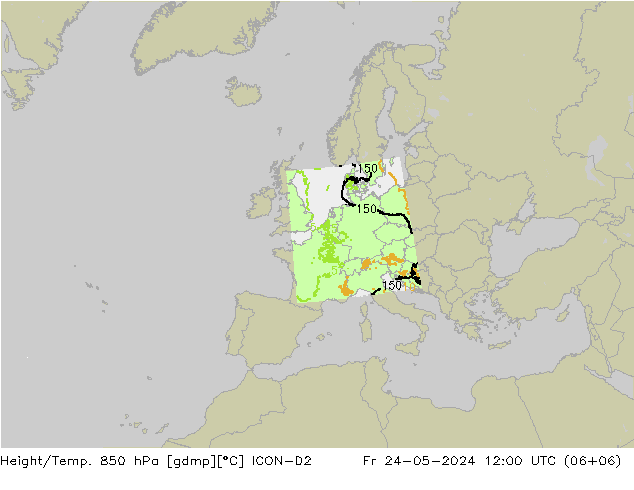 Height/Temp. 850 hPa ICON-D2 Fr 24.05.2024 12 UTC