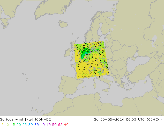 Rüzgar 10 m ICON-D2 Cts 25.05.2024 06 UTC