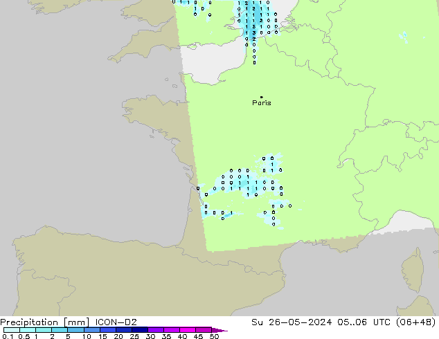 Precipitation ICON-D2 Su 26.05.2024 06 UTC