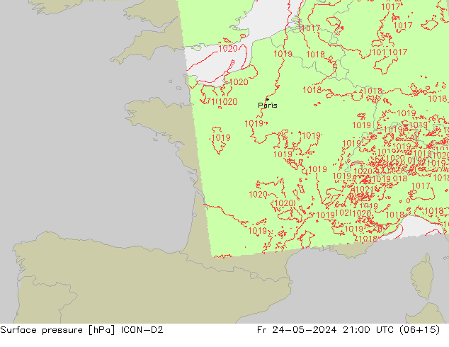 Surface pressure ICON-D2 Fr 24.05.2024 21 UTC