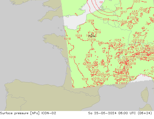 pression de l'air ICON-D2 sam 25.05.2024 06 UTC