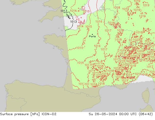 Atmosférický tlak ICON-D2 Ne 26.05.2024 00 UTC