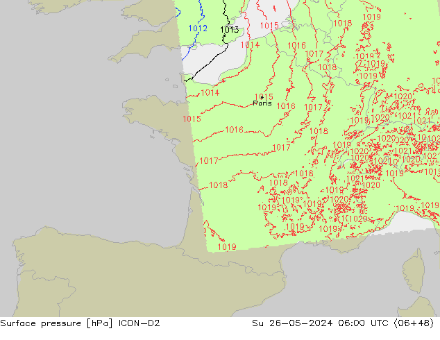 Luchtdruk (Grond) ICON-D2 zo 26.05.2024 06 UTC