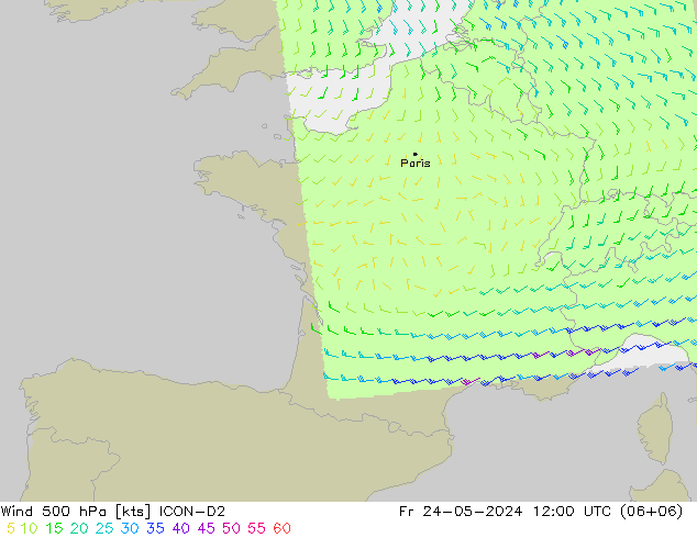Wind 500 hPa ICON-D2 Fr 24.05.2024 12 UTC