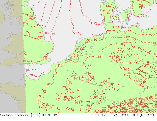 Surface pressure ICON-D2 Fr 24.05.2024 12 UTC