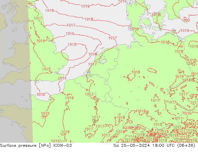 Surface pressure ICON-D2 Sa 25.05.2024 18 UTC