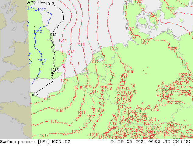 Atmosférický tlak ICON-D2 Ne 26.05.2024 06 UTC