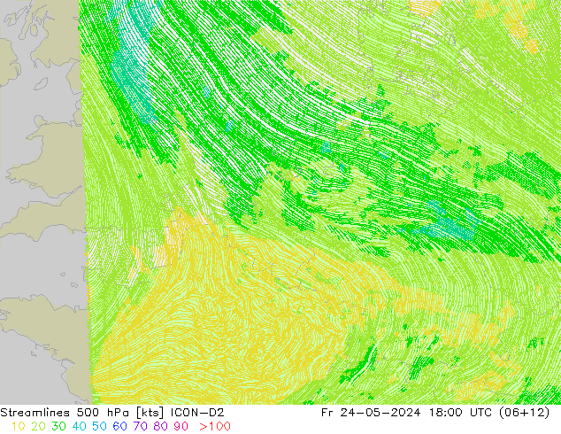 Rüzgar 500 hPa ICON-D2 Cu 24.05.2024 18 UTC