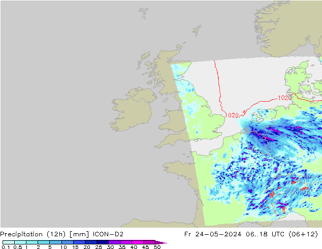 Precipitación (12h) ICON-D2 vie 24.05.2024 18 UTC