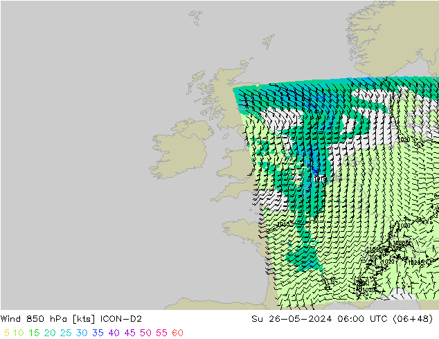 Wind 850 hPa ICON-D2 Su 26.05.2024 06 UTC