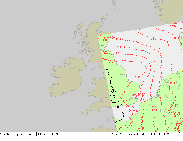 Pressione al suolo ICON-D2 dom 26.05.2024 00 UTC