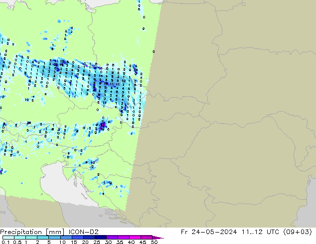 Précipitation ICON-D2 ven 24.05.2024 12 UTC