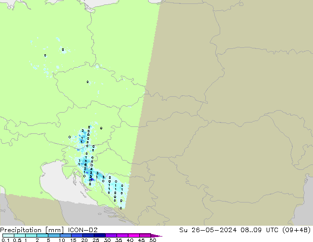 Precipitation ICON-D2 Su 26.05.2024 09 UTC