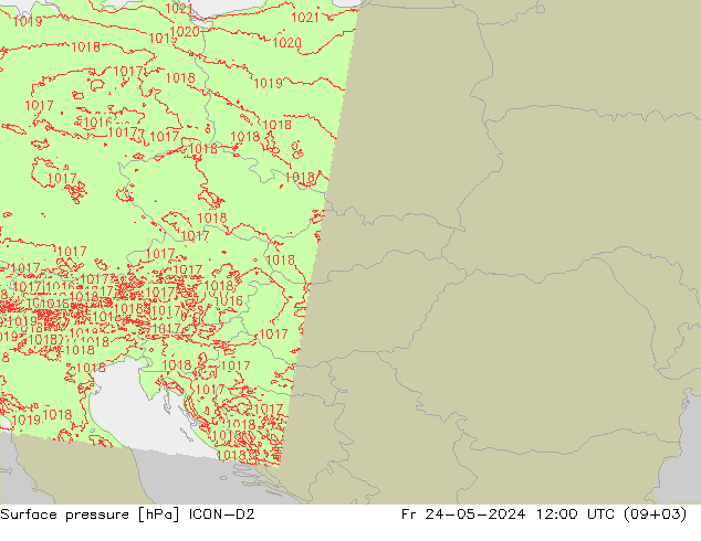 Atmosférický tlak ICON-D2 Pá 24.05.2024 12 UTC