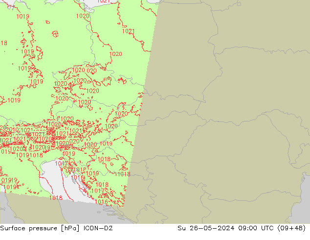 Atmosférický tlak ICON-D2 Ne 26.05.2024 09 UTC
